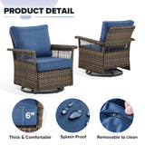 Belord outdoor wicker swivel glider patio chair with 4-inch wide armrests and stainless steel frame, perfect for outdoor relaxation.