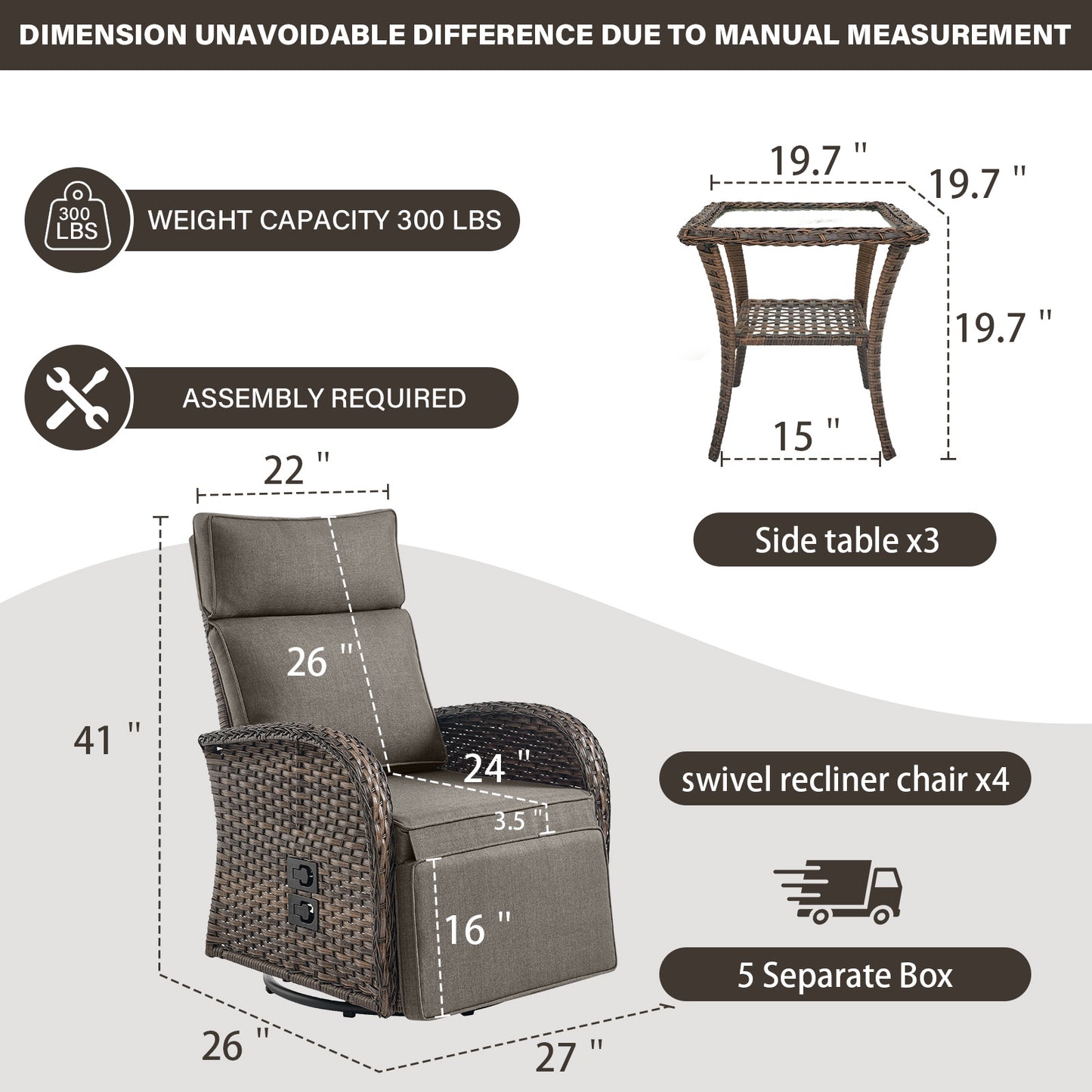 Premium 7-Piece Patio Conversation Set - 4 Swivel Recliners & 3 Side Tables with Dual-Adjust Chaise Lounges, NDS Series