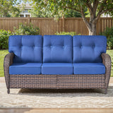 Belord 3-seater T-back patio sofa with 5-inch thick high-density cushions, part of the T Series outdoor conversation set.