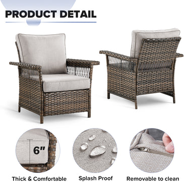 Pair of Belord outdoor wicker patio chairs with 5-inch wide armrests from the SS Series, designed for outdoor relaxation.
