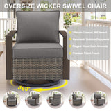 Belord oversize wicker swivel rocker chair with 360° rotation, water-resistant cushion, perfect for patio conversation sets.