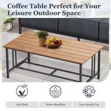 Belord outdoor coffee table from the BINGLI series with polywood slats and drainage gaps, designed for outdoor patio use.