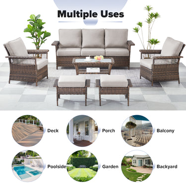 Pair of Belord outdoor wicker patio chairs with 5-inch wide armrests, SS Series, perfect for outdoor seating and relaxation.