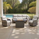Belord 5-piece patio fire table set with swivel chairs, featuring a fire pit table for outdoor entertaining and relaxation.