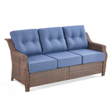 Belord outdoor wicker 3-seat patio sofa with thick cushions from the OVOL series, perfect for outdoor conversation and relaxation.