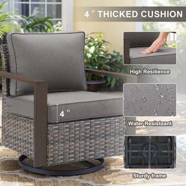 Belord oversize wicker swivel rocker chair with water-resistant cushion, 360° rotation, ideal for patio conversation sets.