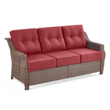 Belord Outdoor Wicker 3-Seat Sofa with thick cushions from the OVOLO Series, perfect for patio conversation sets.