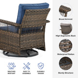 Belord outdoor wicker swivel glider patio chair with 4-inch wide armrests from SS Series, showing a comfortable seating design.