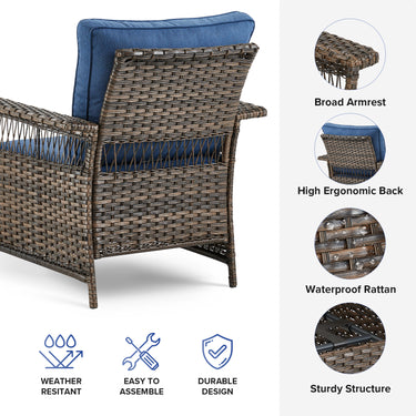 Pair of Belord outdoor wicker patio chairs with 5-inch wide armrests from the SS Series, featuring woven wicker design and sturdy frames.