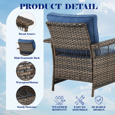 Belord outdoor wicker patio chair set of 3 with side table, stylish garden seating with woven wicker design and sturdy frame.