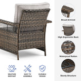 Pair of Belord outdoor wicker patio chairs with 5-inch wide armrests, part of SS Series, designed for comfortable outdoor seating.