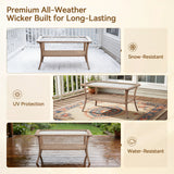 Belord outdoor wicker coffee table with glass top and storage shelf, part of the NTC patio conversation set.