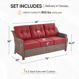 Belord outdoor wicker 3-seat sofa from the OVOLO Series with thick cushions, perfect for patio conversation sets.