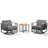 Belord Swivel Rocker Set of 3 patio conversation chairs with side table, part of the BINGLI Series, outdoor furniture for relaxing.