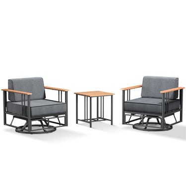 Belord Swivel Rocker Set of 3 patio conversation chairs with side table, part of the BINGLI Series, outdoor furniture for relaxing.
