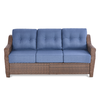Belord Outdoor Wicker 3-Seat Sofa with plush 6-inch cushions from the OVOL Series, perfect for patio conversation areas.