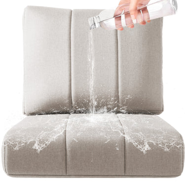 Set of six Belord luxury outdoor seat cushions, 24x24x6 inches, water-resistant patio cushions for rattan chairs and outdoor seating.