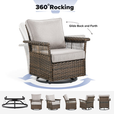 Belord outdoor wicker swivel glider patio chair with 4-inch wide armrests, stainless steel series, stylish and comfortable outdoor seating