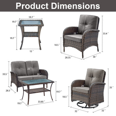 Patio Conversation Set 7-Piece with Loveseat, Swivel Glider Chairs, Patio Chairs, Coffee Table, and Side Table, NDS Series - Belord