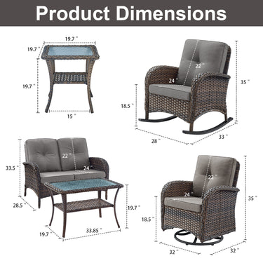 Patio Conversation Set 7-Piece with Loveseat, Rocking Chairs, Patio Chairs, Coffee Table, and Side Table, NDS Series - Belord