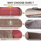 Belord Outdoor Wicker 3-Seat Sofa from the OVOLO Series with plush 6-inch cushions, ideal for patio conversation sets.