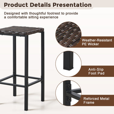Belord 3-piece outdoor tiki bar set with canopy, wicker table, bar stools, wine rack, and storage for patio entertaining.