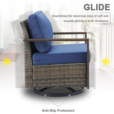 Belord oversize wicker swivel rocker chair with water-resistant cushion, 360° rotation, perfect for patio conversation sets.