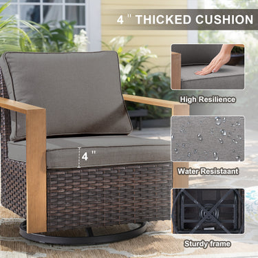 Belord oversize wicker swivel rocker chair with water-resistant cushion, 360° rotation, perfect for patio conversation sets.