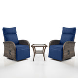 Luxury 3-Piece Adjustable Swivel Set - 360° Rotating PE Wicker Recliners with Side Tables, NDS Series - Belord