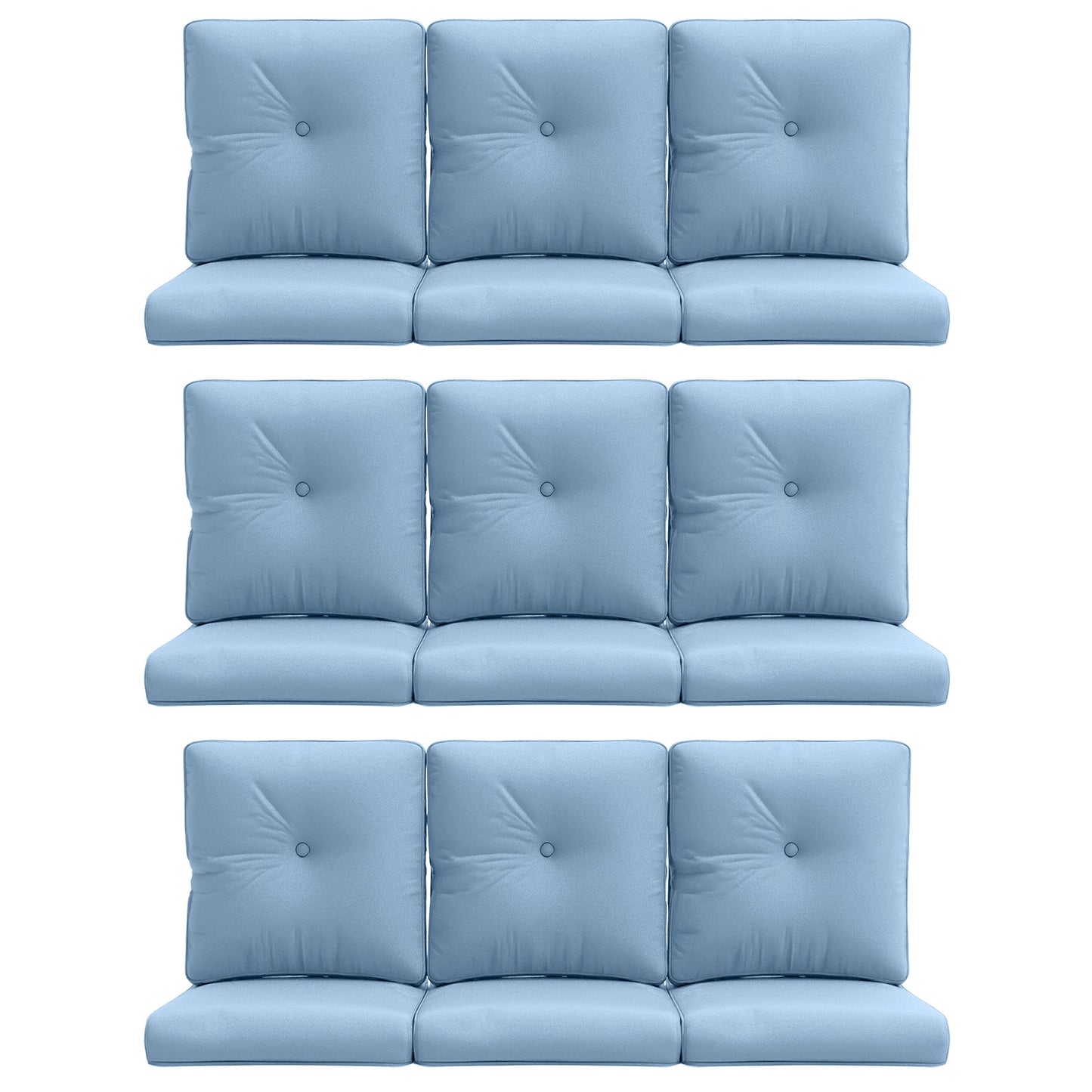18-Piece Blue Patio Cushion Set - 9 Seat & 9 Back Cushions with Removable Waterproof Covers, All-Weather Outdoor Replacement (Standard 22"x24")