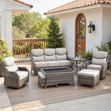 Belord 7-piece patio wicker sofa set with swivel chairs, outdoor conversation furniture for garden or patio seating.