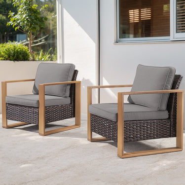 Belord ergonomic high-back wicker patio chair with deep seat and 15° tilt, part of the HOP Series outdoor conversation set.