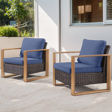 Belord ergonomic high-back wicker patio chair with 15° tilt, deep seat, and high back from the HOP Series, ideal for outdoor conversations.