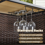 Belord 3-piece outdoor tiki bar set with canopy, wicker table, bar stools, wine rack, and storage for patio entertaining.