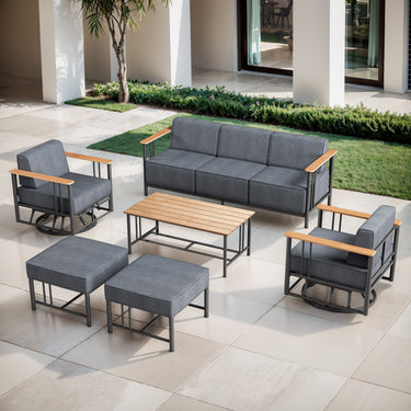 Belord BINGLI 6-piece patio set with high-back swivel rockers and coffee table for outdoor seating and relaxation.