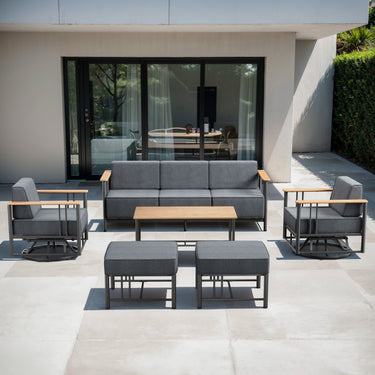Belord BINGLI 6-piece patio set with high-back swivel rockers and coffee table, outdoor furniture for relaxing backyard space.