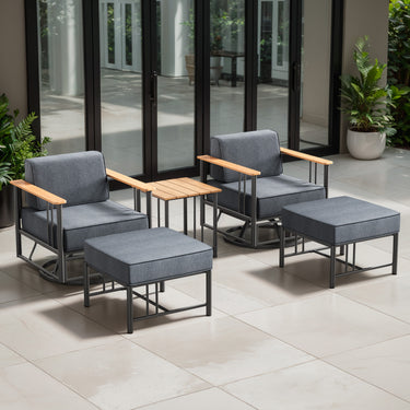Belord Patio swivel rocker chairs set with ottomans and table, featuring comfortable seating and stylish design in the BINGLI Series.