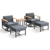 Belord Patio Swivel Rocker Chairs set with ottomans and table from BINGLI Series, featuring cushioned seats and sturdy frames.