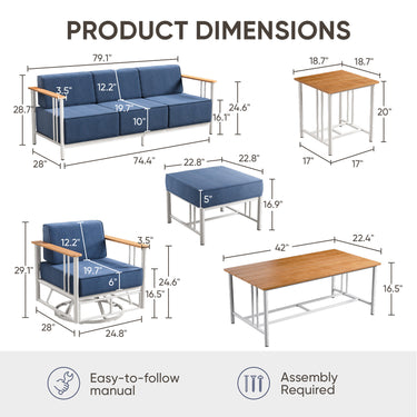 Belord Bingli 7-piece patio set with high-back swivel rockers and coffee table, outdoor furniture for backyard relaxation.