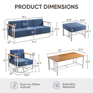 Belord BINGLI 6-piece patio set with high-back swivel rockers and coffee table, outdoor furniture for garden or backyard.