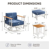 Belord BINGLI patio swivel rocker chairs set with matching ottomans and table, white outdoor furniture for patio relaxation.