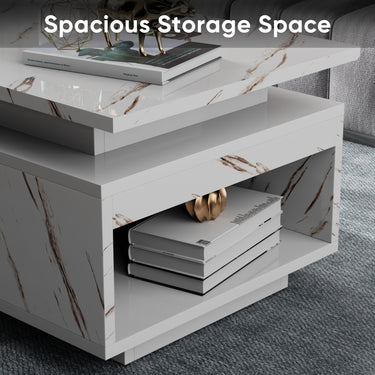 Save 50% - LED Coffee Table with Wireless Charging & Built-in Speaker, Modern High-Gloss Center Table with Storage for Living Room - Belord