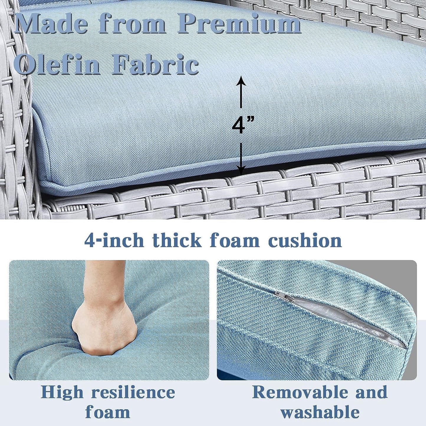 16-Piece Blue Patio Cushion Set - 8 Seat & 8 Back Cushions with Removable Waterproof Covers