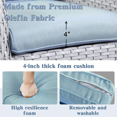 16-Piece Blue Patio Cushion Set - 8 Seat & 8 Back Cushions with Removable Waterproof Covers - Belord