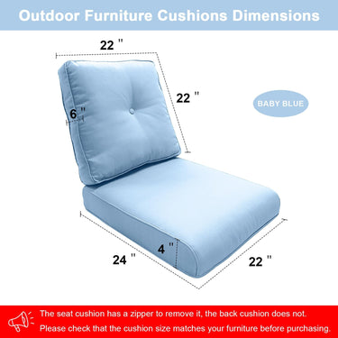 16-Piece Blue Patio Cushion Set - 8 Seat & 8 Back Cushions with Removable Waterproof Covers - Belord