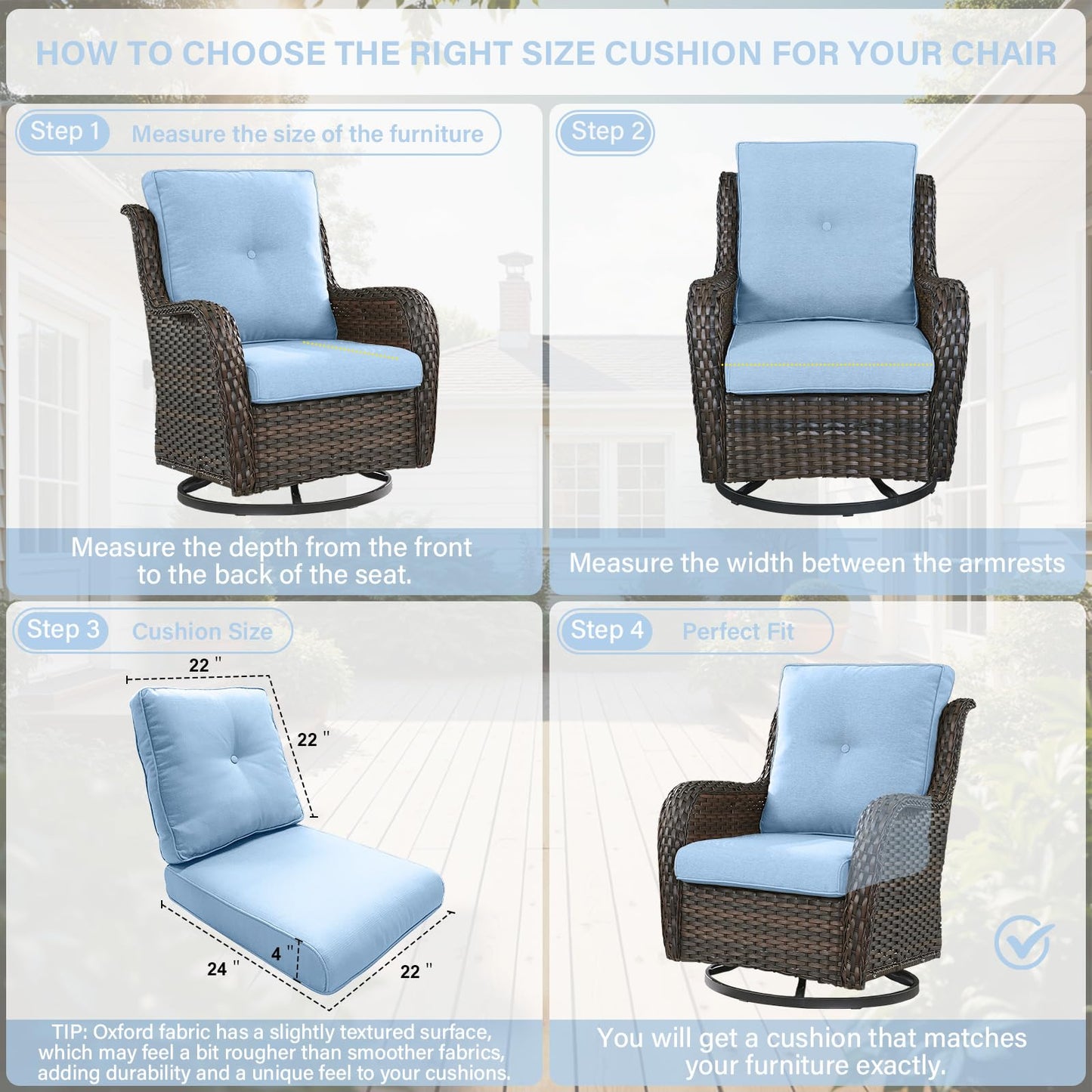 Patio Cushion Set of 10 - 5 Seat & 5 Back with Removable Covers