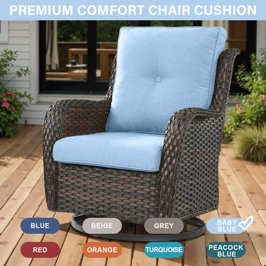 16-Piece Blue Patio Cushion Set - 8 Seat & 8 Back Cushions with Removable Waterproof Covers - Belord