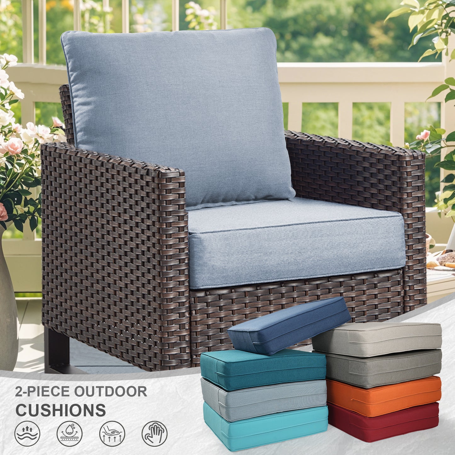 2 Set Outdoor Cushion, High Back and Deep Seating, 6" H x 24" W x 24" D