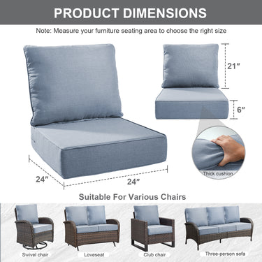 1 Set Outdoor Cushion, High Back and Deep Seating, 6" H x 24" W x 24" D - Belord