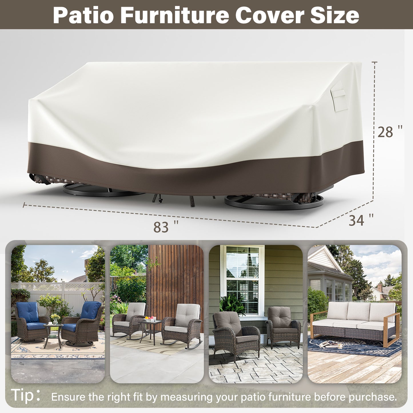 Patio Furniture Covers, 82 Inch L x 34 Inch W x 28 Inch H
